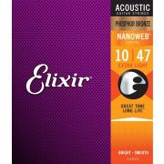Elixir 16002 NANOWEB Комплект струн для акустической гитары, Extra Light, фосфорная бронза, 10-47