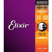 Elixir 16027 NANOWEB Комплект струн для акустической гитары, Custom Light, фосфорная бронза, 11-52