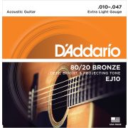 EJ10 BRONZE 80/20 Струны для акустической гитары бронза Extra Light 10-47 D`Addario