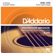 EJ41 Phosphor Bronze Комплект струн для акустической 12-струнной гитары, Extra Light 9-45, D'Addariо
