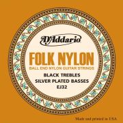 EJ32 Folk Nylon Комплект струн для акустической гитары, шарик на конце, нейлон/посеребрен, D'Addaio