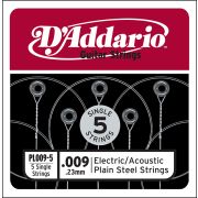 PL009-5 Plain Steel Отдельная стальная струна без обмотки 009, 5шт, D`Addario