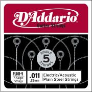 PL011-5 Plain Steel Отдельная стальная струна без обмотки 011, 5шт, D`Addario
