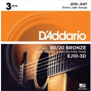  EJ10-3D Bronze 80/20 Струны для акустической гитары, бронза, 10-47, 3 комплекта