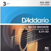  EJ11-3D Bronze 80/20 Струны для акустической гитары, бронза, 12-53, 3 комплекта