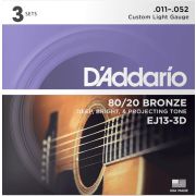  EJ13-3D Bronze 80/20 Струны для акустической гитары, бронза, 11-52, 3 комплекта