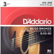  EJ12-3D Bronze 80/20 Струны для акустической гитары, бронза, 13-56, 3 комплекта